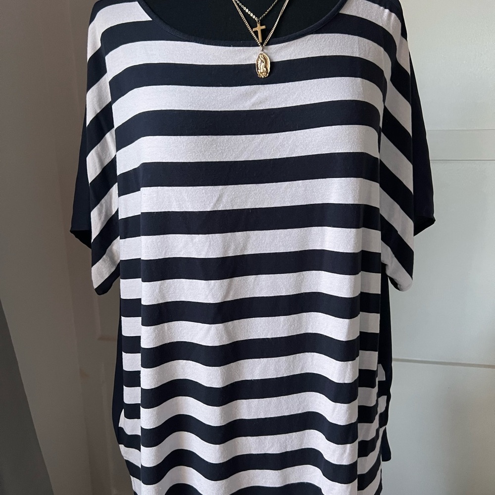 Chico size 2 blue top with white and navy stripes